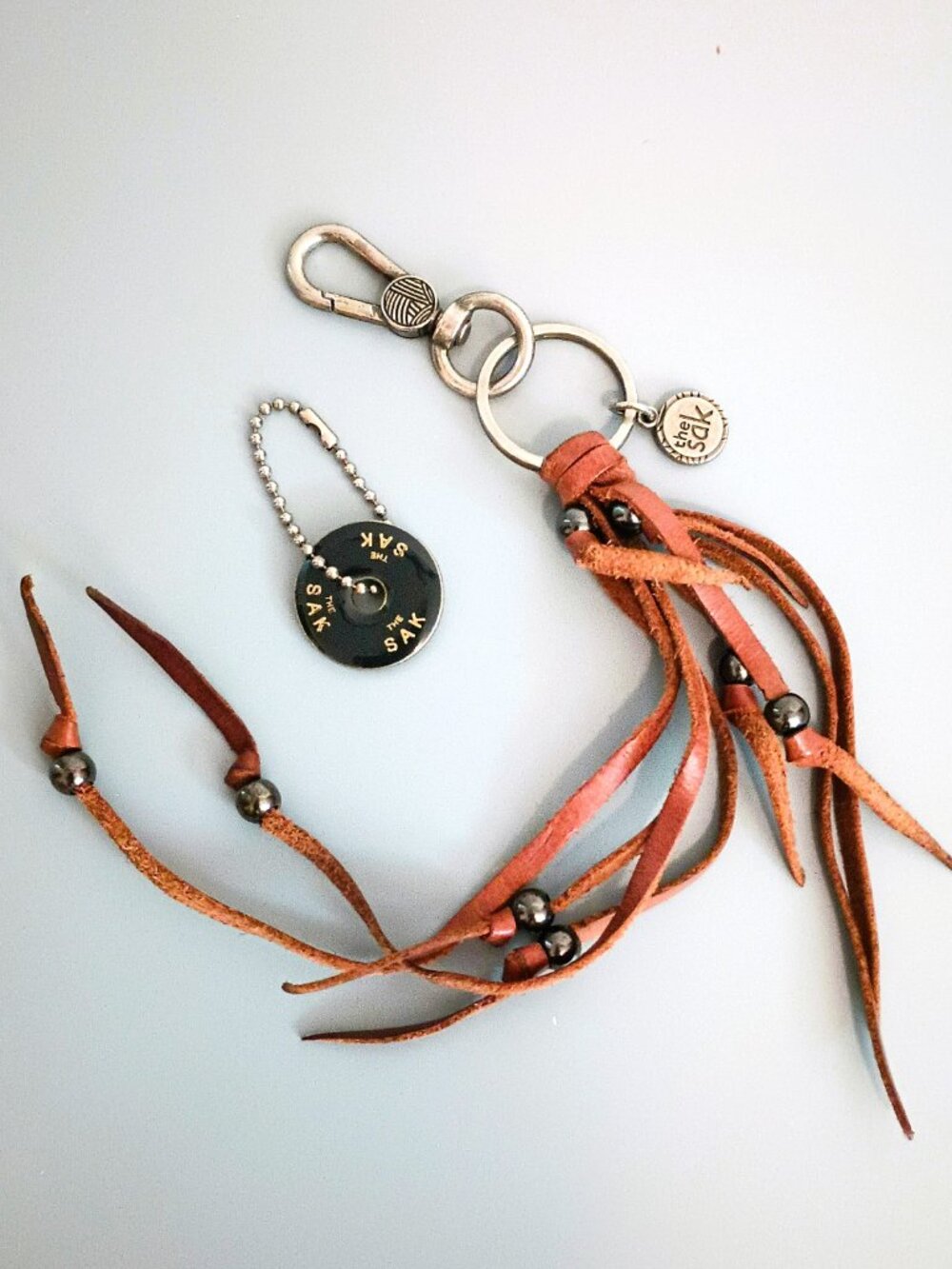 The Sak Brown Leather Tassel Purse Charm Keychain & Small Sak Ring Bag Charm